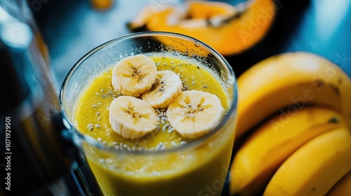 Fresh Smoothie with Banana and Papaya Slices photo