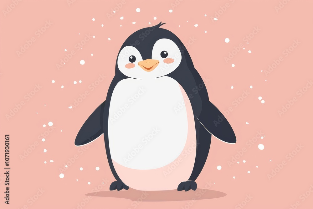 Naklejka premium Adorable cartoon penguin illustration on pink background