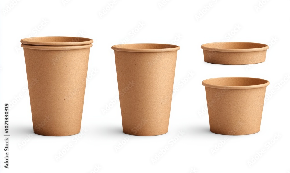 A blank packaging kraft paper cup designed for ecology product presentation, isolated on a white background for mock-up purposes A blank packaging kraft paper cup designed for ecology product presentation, isolated on a white background for mock-up purposes