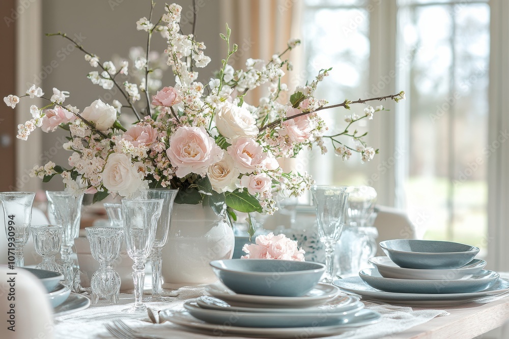 Elegant Floral Arrangement on Dining Table