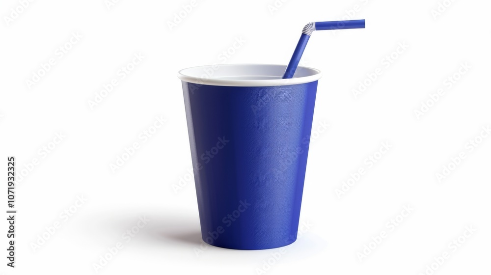 Blue Disposable Cup with Straw - Refreshing Drink Blue Disposable Cup with Straw - Refreshing Drink