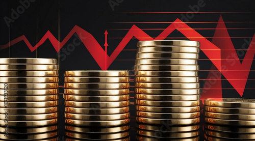 A stack of golden coins next to a graph showing fluctuating trends, symbolizing financial growth and investment strategies.