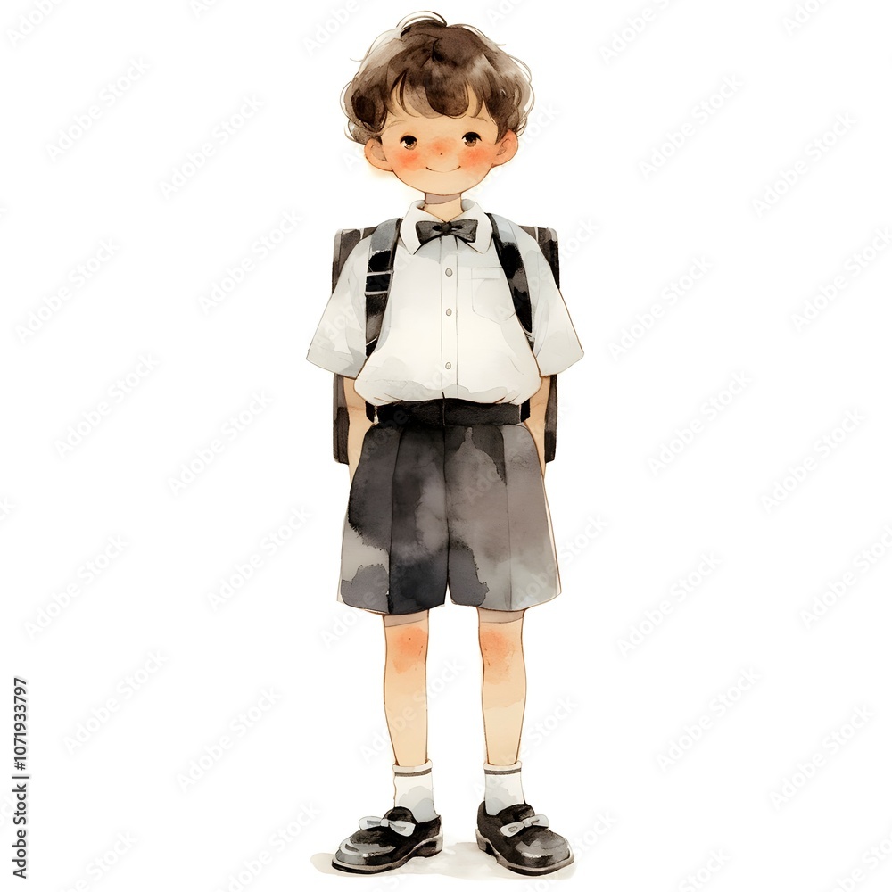 Cute Boy in School Uniform with Backpack Illustration Cute Boy in School Uniform with Backpack Illustration