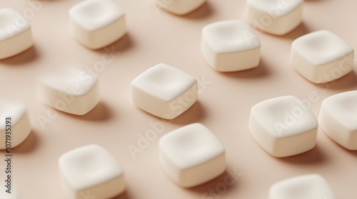 55.Creamy white milk tablets shown in close-up, highlighting their smooth surface and consistent shape, arranged on a minimalist background