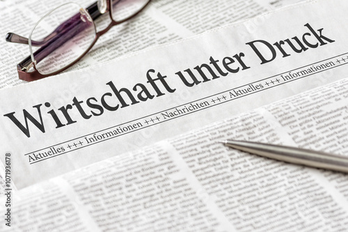 Zeitung mit der Überschrift Wirtschaft unter Druck photo