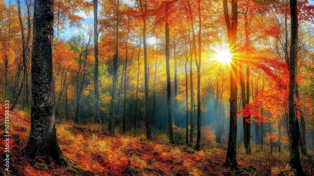 Autumn Beauty in Mountain Forests at Sunrise Autumn Beauty in Mountain Forests at Sunrise