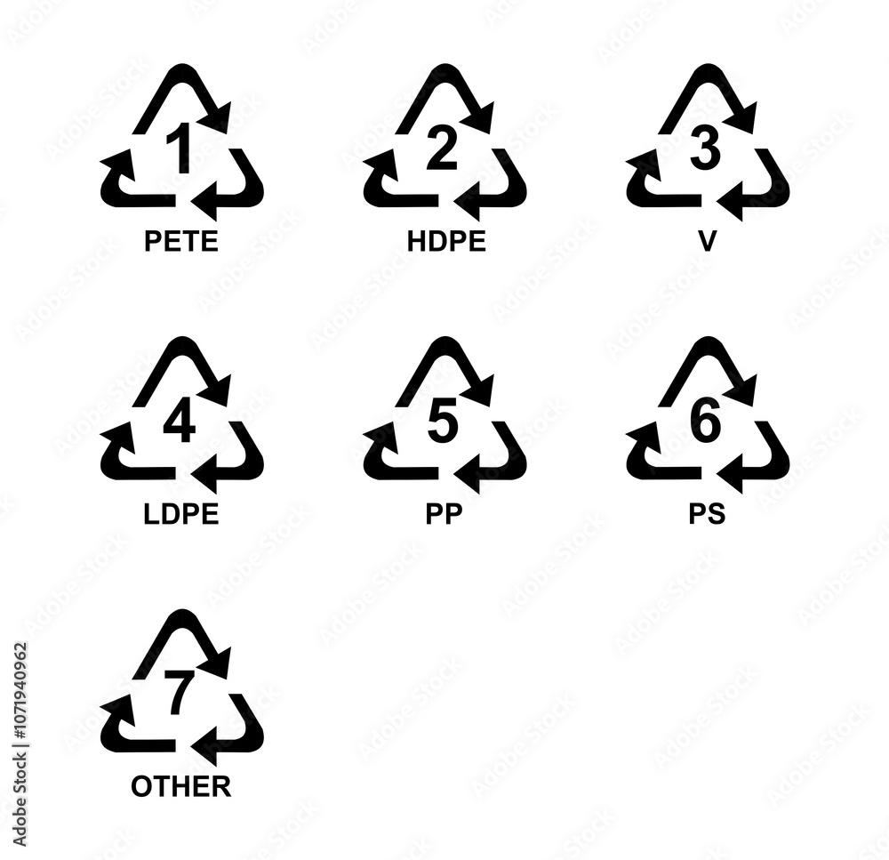 plastic identification codes. plastic recycling symbol. plastic identification codes. plastic recycling symbol.