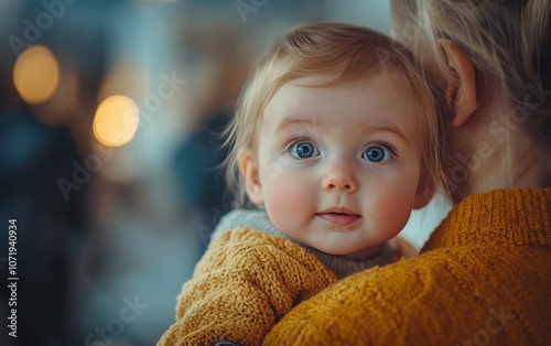 Tender gaze, a mother's embrace, a love that knows no bounds. A precious moment captured forever. photo