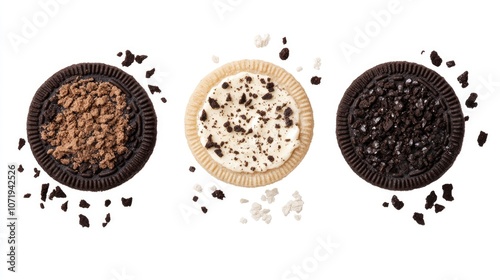 Three Unique Oreo Cookies on White Background