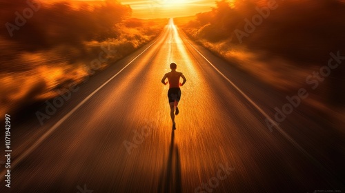 Dynamic Runner on an Open Road at Sunset