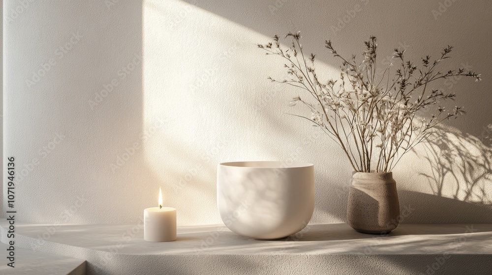 Minimalist Decor with Candle and Vase on Shelf Minimalist Decor with Candle and Vase on Shelf
