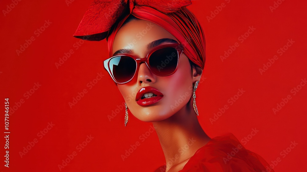 Bold Fashion Portrait on Red Background Bold Fashion Portrait on Red Background