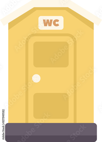 Simple vector illustration of a yellow outdoor portable toilet with a white roof and a wc sign