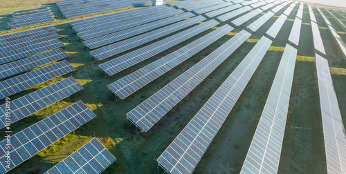 Rows of solar panels from above .Aerial view.