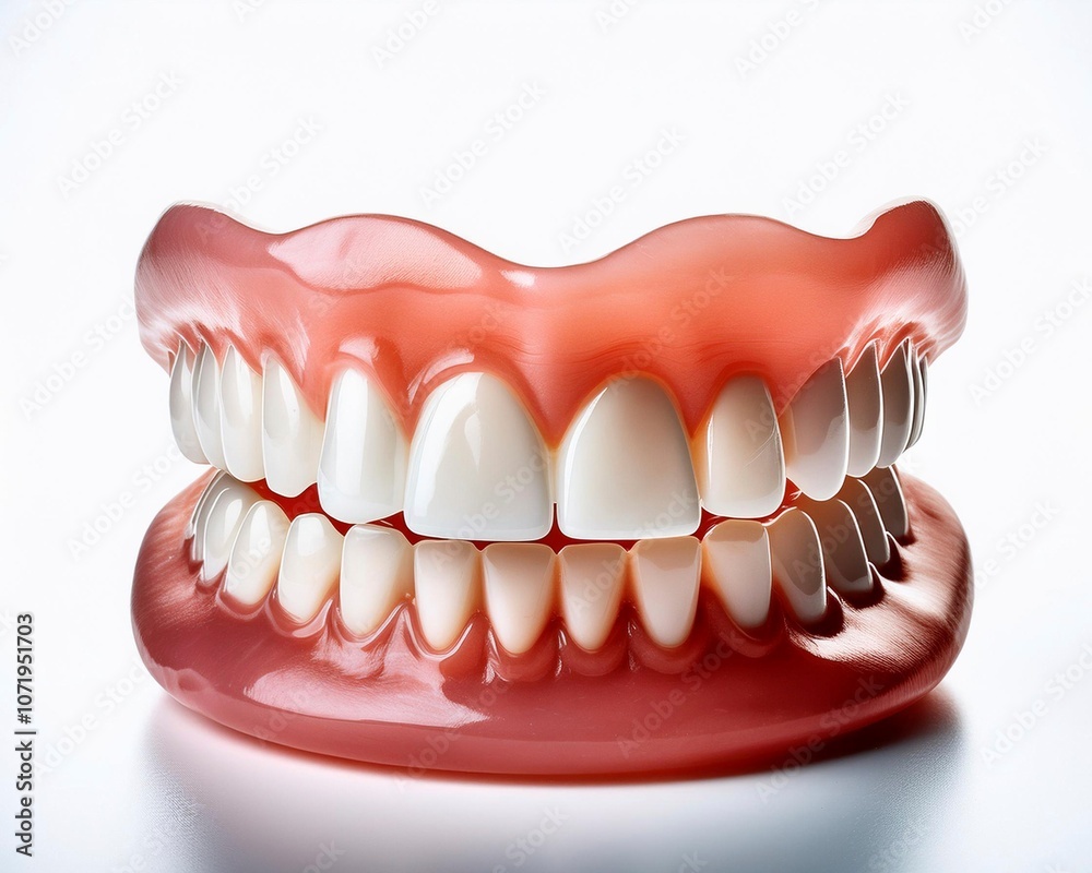 Obraz premium A close-up of a realistic dental model with fake teeth, ideal for dental lessons and professional demonstrations. Perfect for teaching oral hygiene and tooth anatomy.
