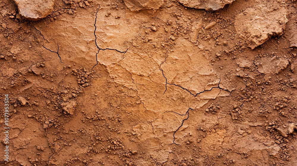 Fototapeta premium Close-up of dry cracked earthy surface texture