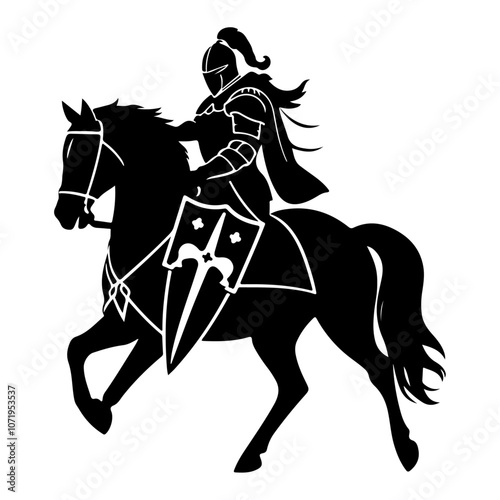 knight horse silhouettes vector black color silhouette solid white background