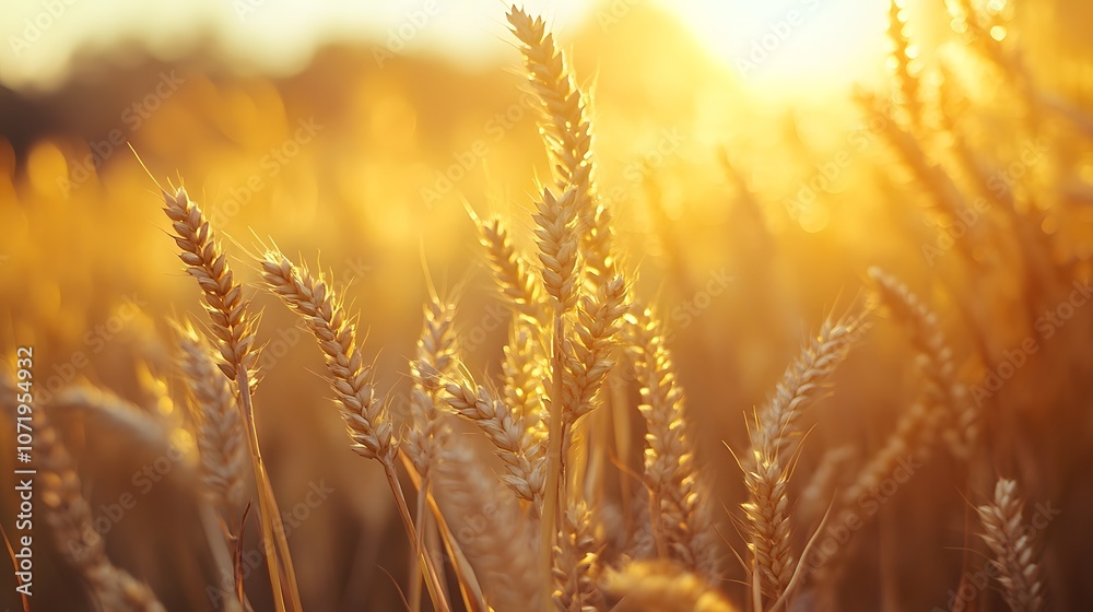 Golden wheat field at sunset, symbolizing abundance and harvest. Golden wheat field at sunset, symbolizing abundance and harvest.