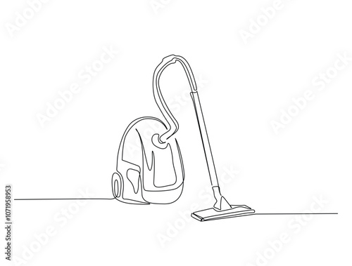 Continuous one line drawing of floor vacuum cleaner. Vacuum cleaner single line art vector illustration. Editable vector.