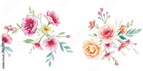 Beautiful hand painted watercolor floral bouquet with vibrant colors and delicate details, graceful, background, botanical