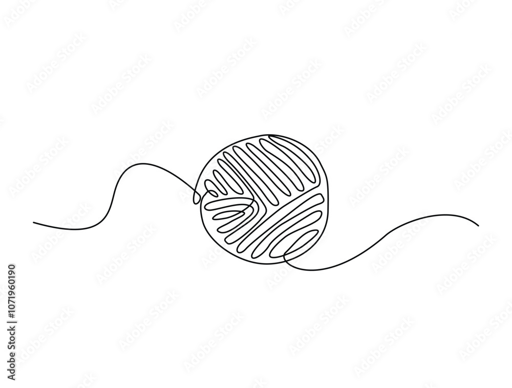 Obraz premium Continuous one line drawing of yarn skeain for knitting. Yarn single line art vector illustration. Editable vector.