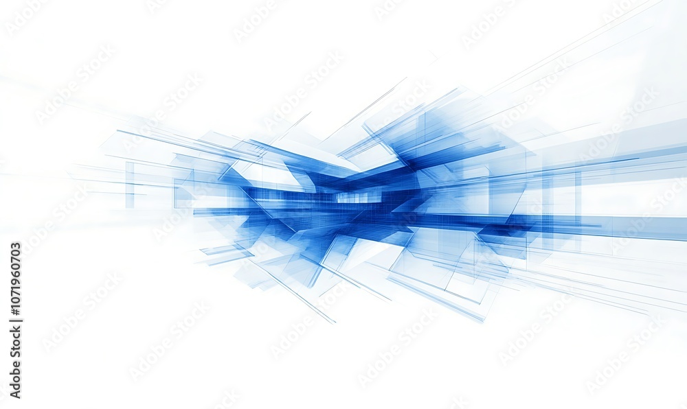 Fototapeta premium A dynamic abstract design featuring shades of blue and white, conveying a sense of motion and technology.