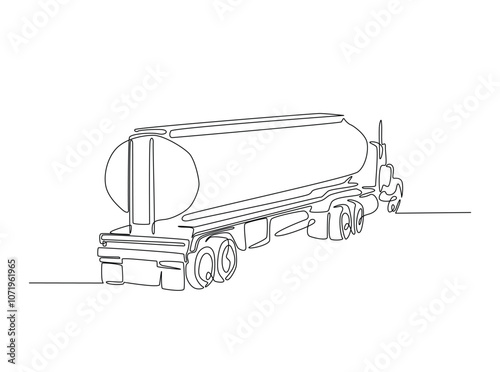 Continuous one line drawing of Heavy Tanker Truck. Tanker Truck single line art vector illustration. Editable vector.