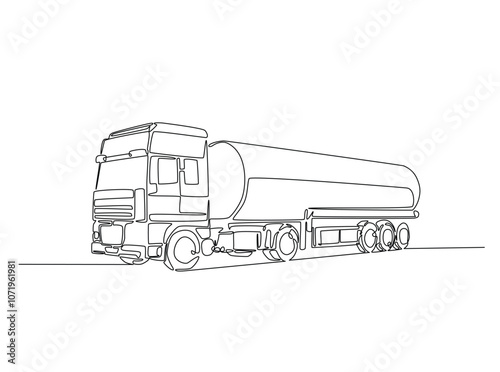 Continuous one line drawing of Heavy Tanker Truck. Tanker Truck single line art vector illustration. Editable vector.