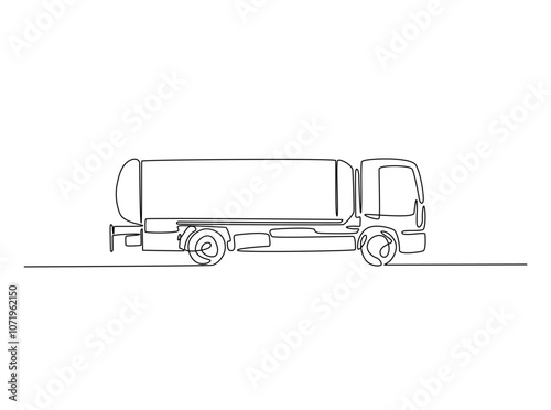 Continuous one line drawing of Heavy Tanker Truck. Tanker Truck single line art vector illustration. Editable vector.