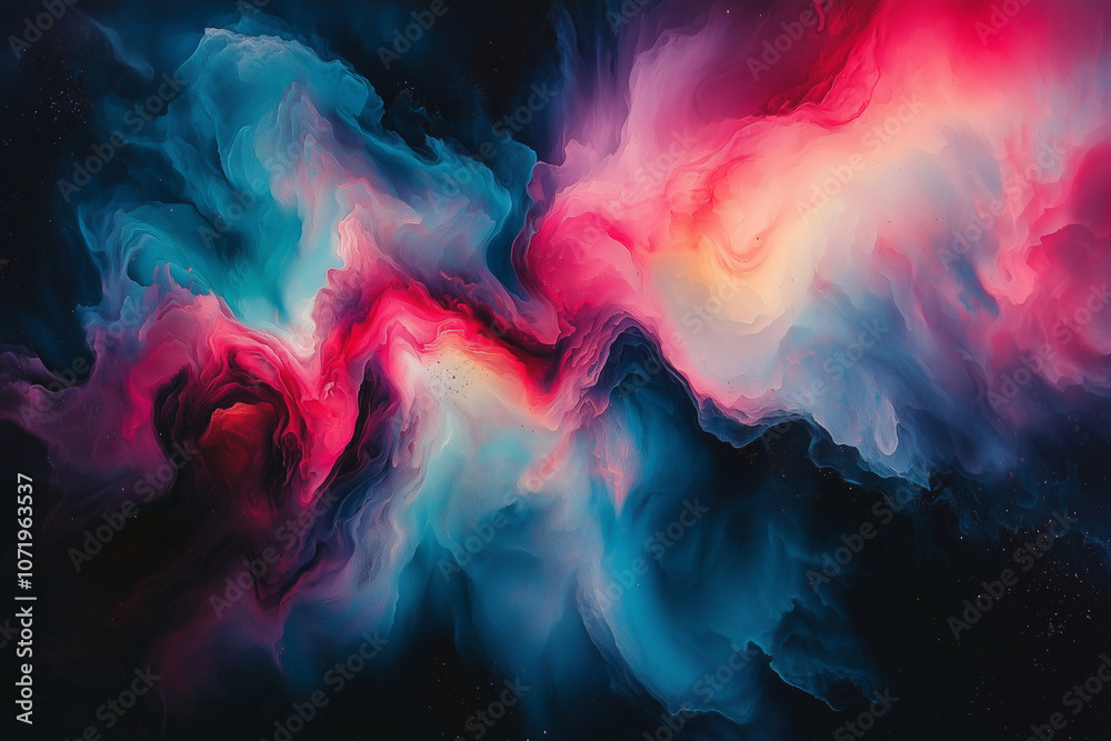Fototapeta premium cosmic cloud swirls in pink and blue with a surreal and ethereal texture in deep space