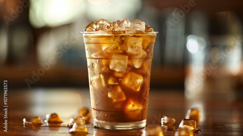 Iced coffee in a plastic cup photo