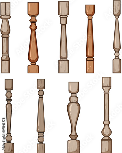 balustrade wooden set cartoon. interior exterior, decor traditional, modern classic balustrade wooden sign. isolated symbol vector illustration