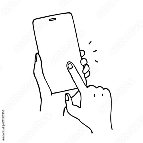 スマホをタップしている手描きイラスト