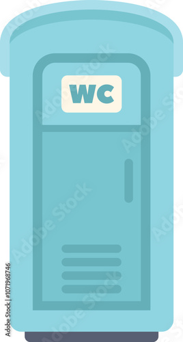 Simple blue plastic mobile toilet cabin standing on the ground
