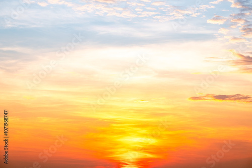 Beautiful , luxury soft gradient orange gold clouds and sunlight on the blue sky perfect for the background, take in everning,Twilight, Large size, high definition landscape photo