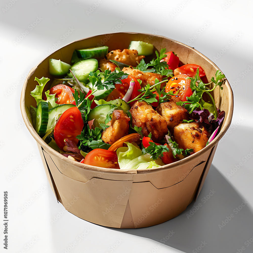 Fresh salad with grilled chicken, tomatoes, cucumbers, and greens Fresh salad with grilled chicken, tomatoes, cucumbers, and greens