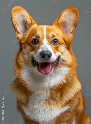 A happy corgi dog with white and brown fur