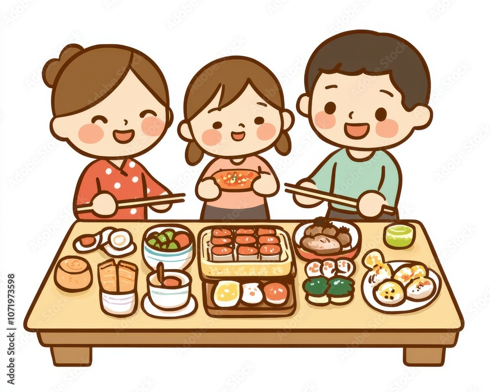 A joyful family enjoying a delicious meal together at the dining table. A joyful family enjoying a delicious meal together at the dining table.