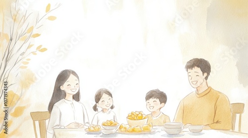 A joyful family gathering around a table filled with delicious food, celebrating togetherness.