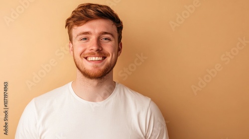 Obraz na płótnie Close up portrait of one handsome guy with perfect white teeth smiling at home. Front view of young confident man with friendly and positive expression. Happy adult male laughing and looking at camera w salonie