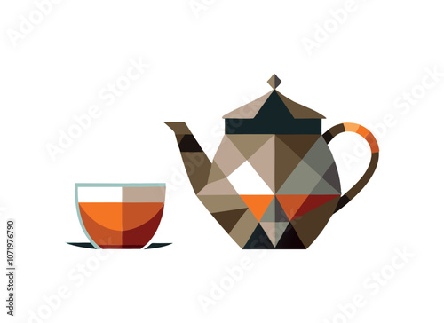 Geometric Teapot and Cup Illustration for Modern Tea Time and Beverage Designs