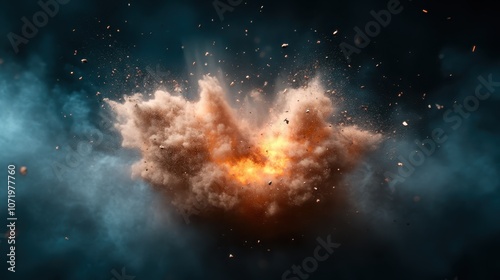 A powerful fiery explosion in space releases intense smoke clouds, creating an awe-inspiring depiction of cosmic power and celestial events in the universe. photo