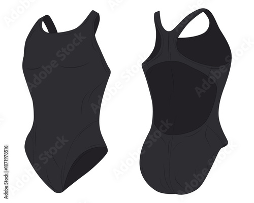 Black women swimsuit mockup front and back view