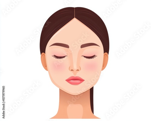 A serene woman with closed eyes, embodying peace and tranquility in a minimalist style.