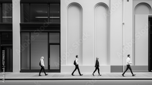 Black and White Urban Street Scene With Walking People