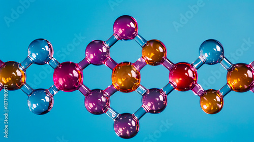 Color-coded diagram of benzene molecular structure in vibrant scientific style photo