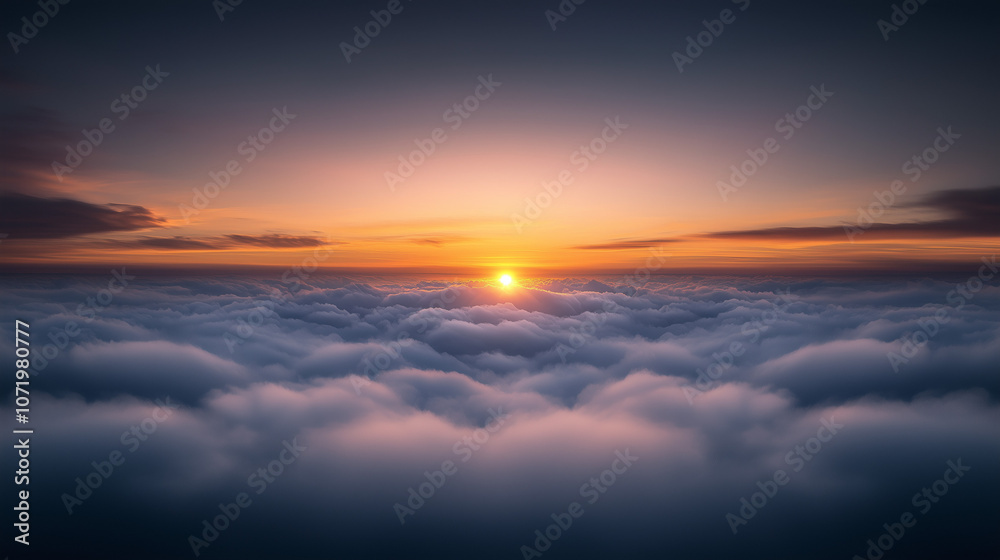Fototapeta premium Tranquil Sunrise Above Ethereal Clouds at Dawn