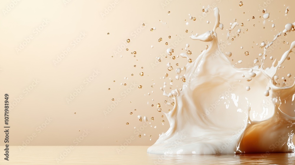 A captivating splash of milk captured mid-air against a soft beige background, highlighting the fluidity and energy of the liquid in stunning detail. A captivating splash of milk captured mid-air against a soft beige background, highlighting the fluidity and energy of the liquid in stunning detail.