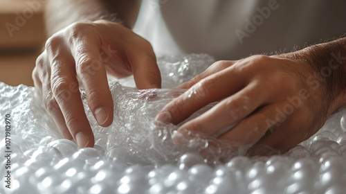Wallpaper Mural Careful hands wrapping a delicate item in bubble wrap, emphasizing the importance of packaging and protection - Torontodigital.ca