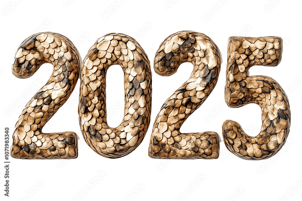 Obraz premium New Year 2025. Golden numbers 2025 made from snakes skin on white background